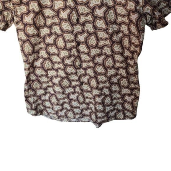 Miu Miu Mens Casual Button Down Shirt Graphic Print Logo All Over Green Brown - Picture 4 of 16